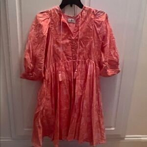 Ella Gray CottageCore Dress Coral Floral  3/4 Balloon Sleeve XS